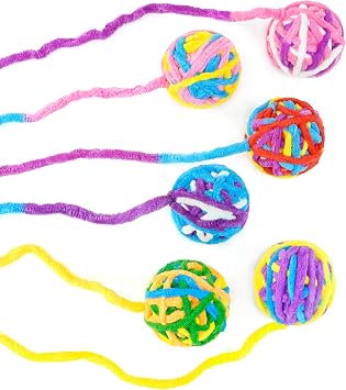 CHIWAVA 6PCS 20 Woolen Yarn Cat Toys Ball with Bell 2 Large Indoor Balls