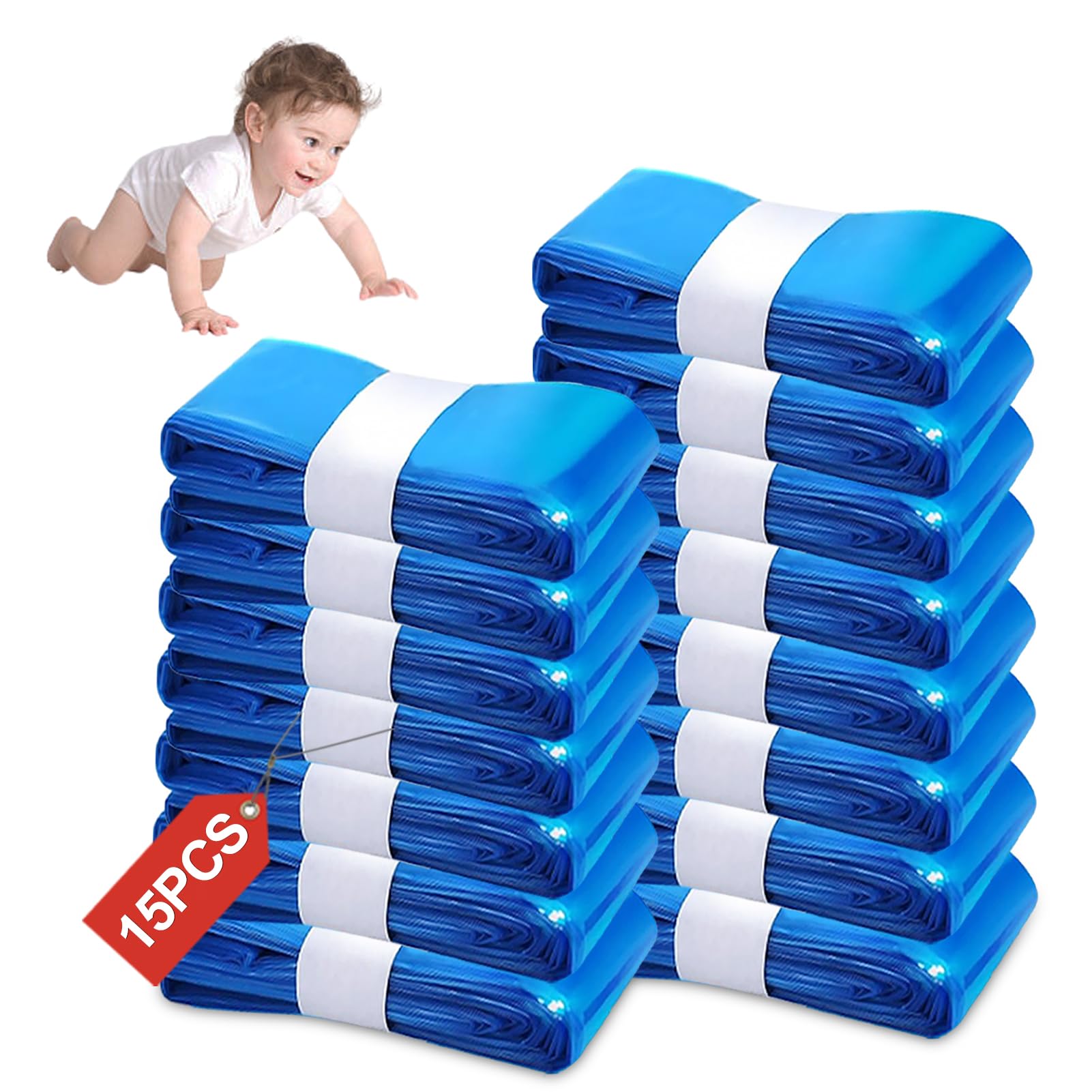 15 Pack Nappy Bin Refills, 7-Layer Odour Lock Diaper Pail Disposal Bags, 4.5m Long Heavy Duty Liners, Universal Fit for Most Nappy Bins