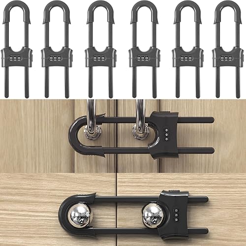 Miniatura 9 de Paquete de 6 cerraduras para puertas correderas de armario con código en forma de U a prueba de niños, ajustables, para armario de seguridad para