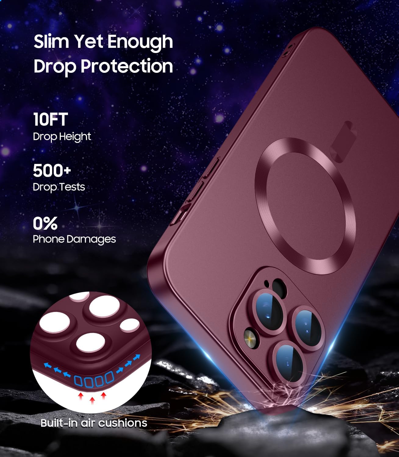 Magnetic for iPhone 15 Pro Max Case [Compatible with MagSafe][Built-in Camera Lens Protector] Slim Soft Silicone Bumper Shockproof Metallic Luster Phone Case (Burgundy) - Image 4