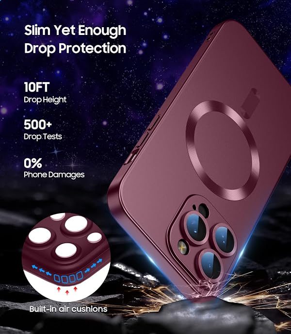 LEKEVO Magnetic for iPhone 16 Pro Case [Compatible with MagSafe][Built-in Camera Lens Protector] Slim Soft Silicone Bumper Shockproof Metallic Luster Phone Case (Burgundy) by LEKEVO - Used condition - Image 5