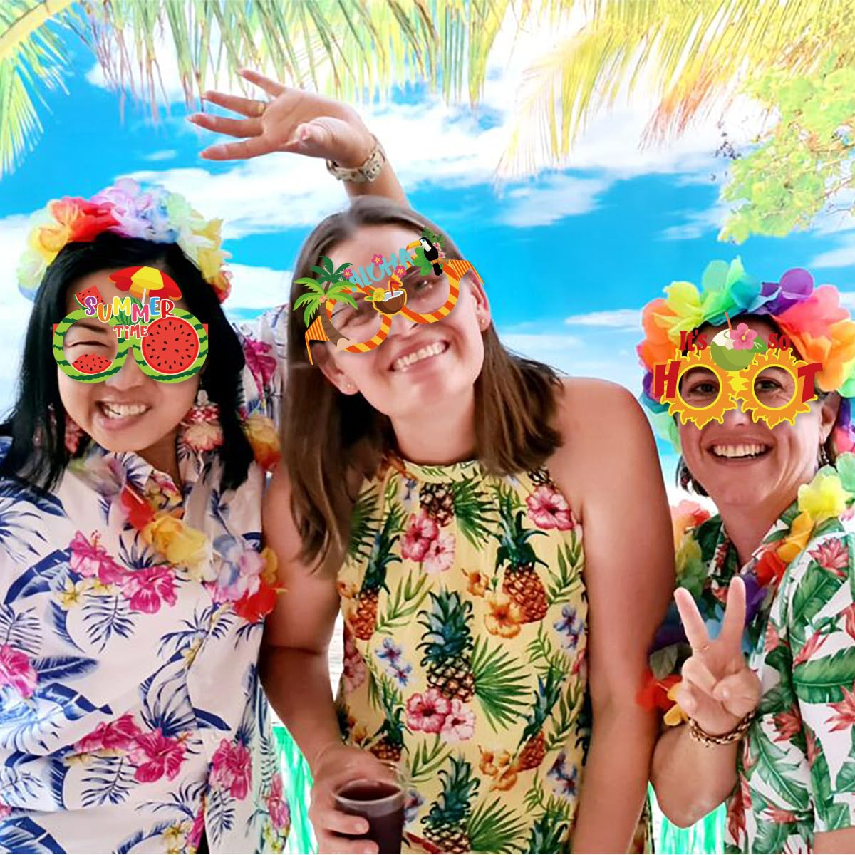 16pcs Beach Pool Party Decor, Photo Props Decor, Paper Summer Beach Photo Booth Props（Summer Style 1 ）