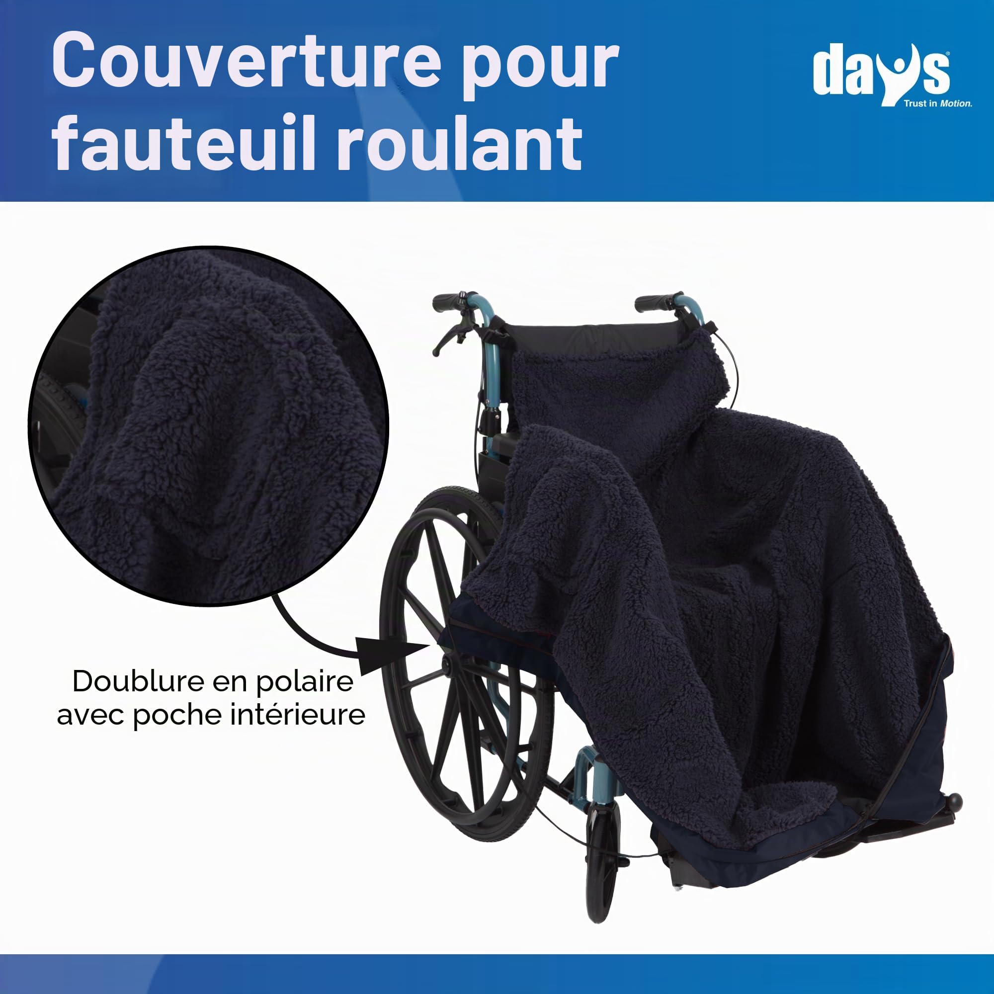 Homecraft Wheelchair Cosy, Standard Size, Wheelchair Blanket for Warmth and Comfort, Wheelchair Accessory, Fleece Lined Blanket with Ring Pulled Zipper, Fits Nearly All Manual Wheelchairs