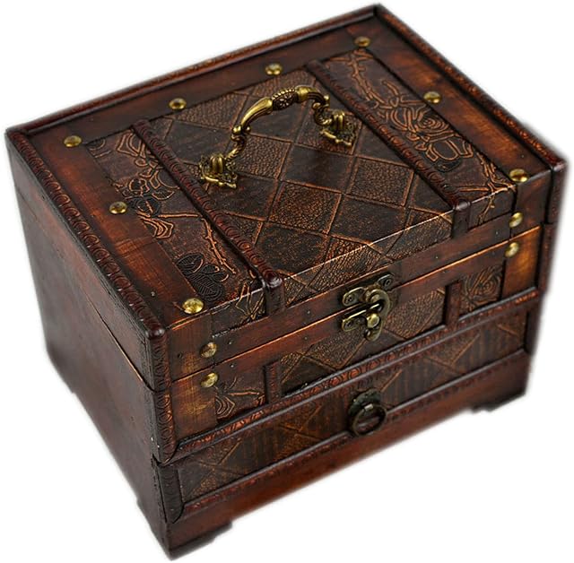 Jewelry Chest,Retro Vintage Wooden Jewelry Box,Classical Wooden Jewelery Gift Storage Box,Personalised Jewellery Box Gift for Wedding Birthday Anniversary Mothers Day Christmas (Dark color)