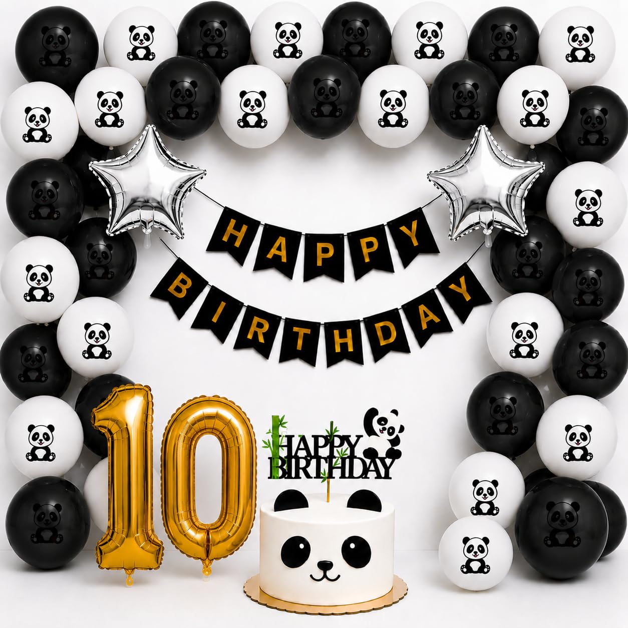 Partyjoy Panda Birthday Decoration Kit with Printed Balloons, Banner, Cake Topper & Number Foil Balloons-image-12