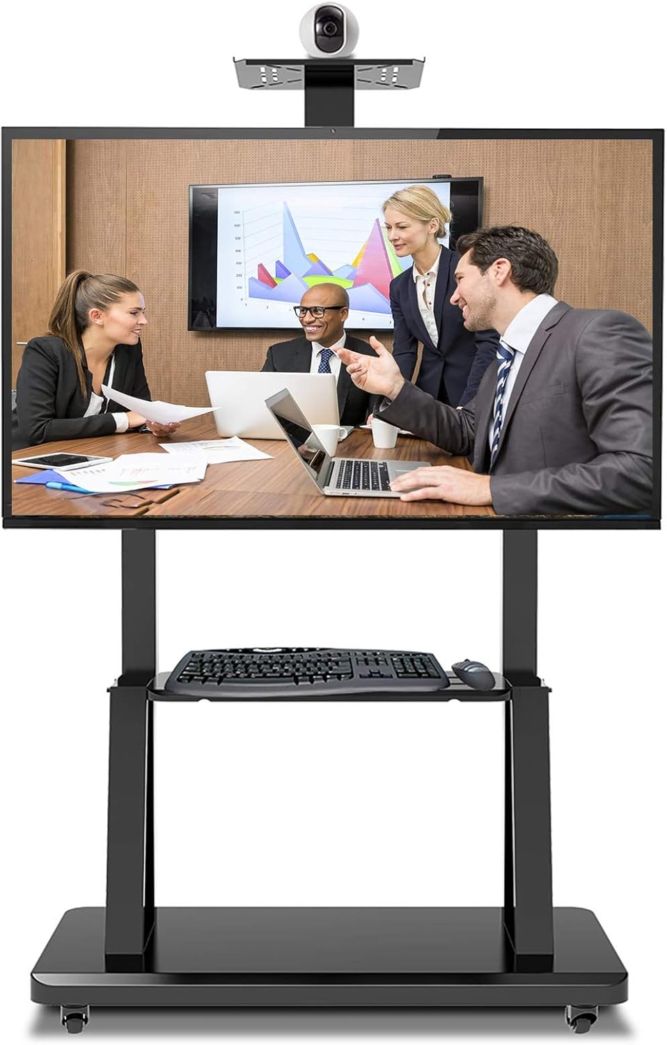 Black Mobile TV Floor Stand/Cart, Fits 32 40 42 55 65 75 Inch Tv, Universal TV Display Stand with Wheels & AV Camera Shelf, Load 120kg