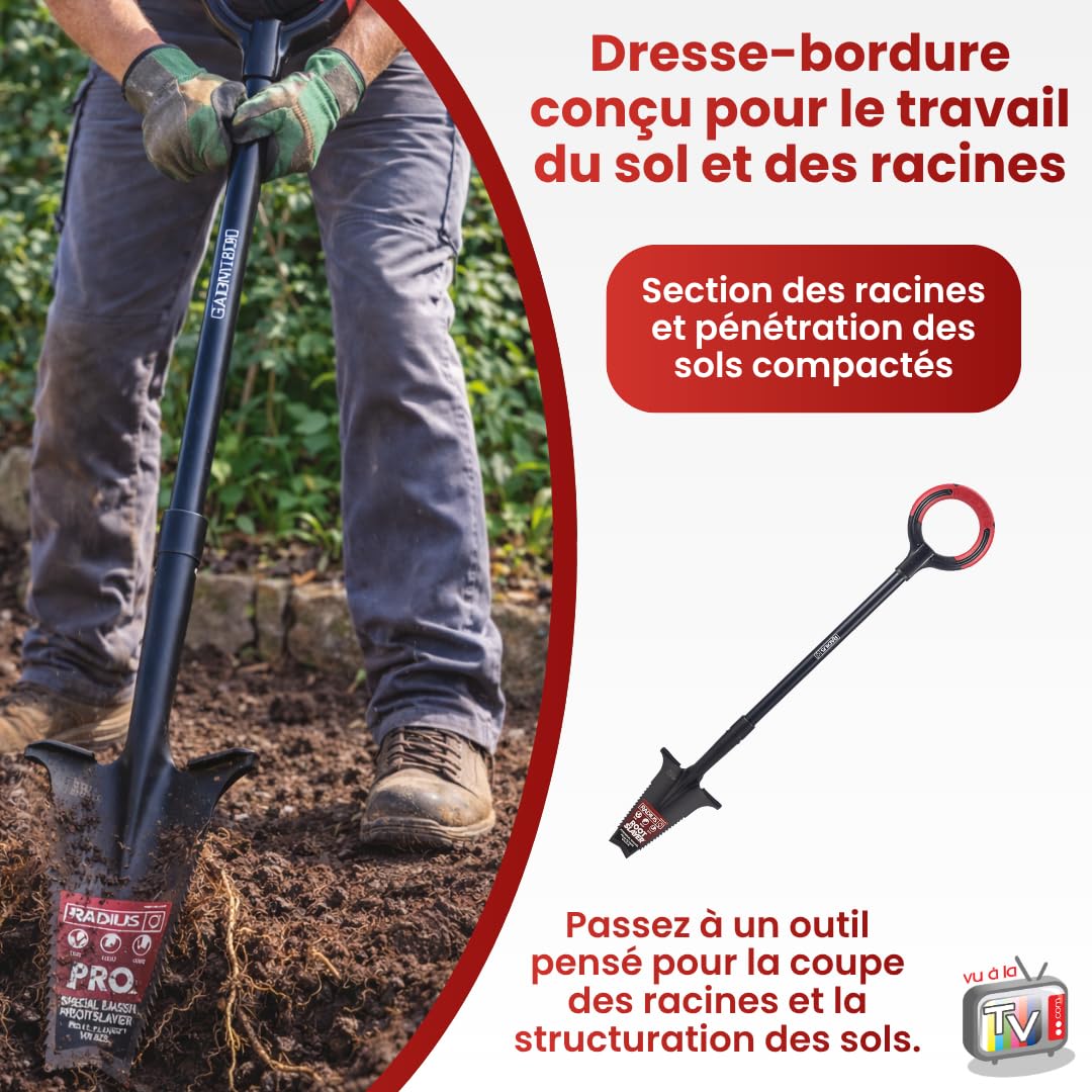 VENTEO - Bêche Professionnelle Spécial Massifs RootSlayer | Lame En V Dentée Acier Carbone | Repose-Pied | Coupe Racines et Creusage Précis | Outil Jardinage Massifs Bordures | Sols Compacts Jardin