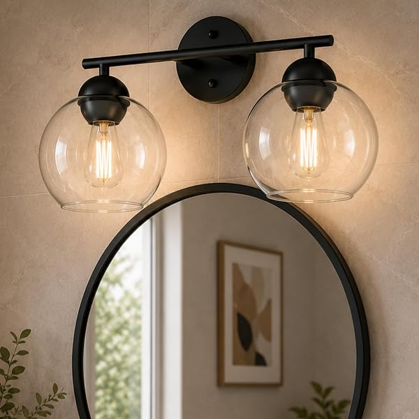 Emak Globe Vanity Light Fixtures, Black or Gold Bathroom Light Fixtures