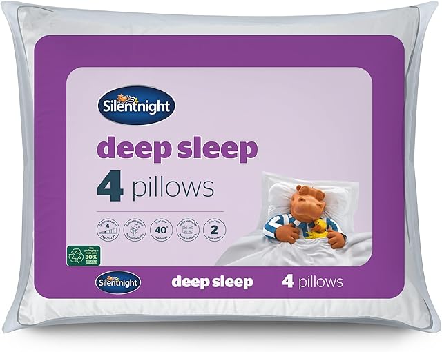 Silentnight Poduszka do głębokiego snu, 4 sztuki  miękkie poduszki do łóżka hotelowego, 4 sztuki  można prać w pralce, poduszki z włókien wydrążonych, łatwe do spania, białe