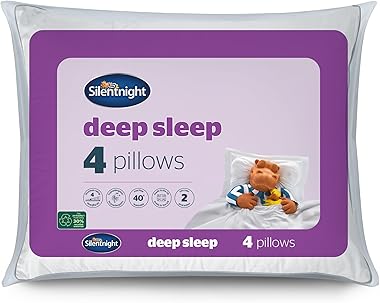 Silentnight Deep Sleep Pillows 4 Pack - Medium Support Bed Pillows for Side, Front, Stomach and Back Sleepers Comfortable - M