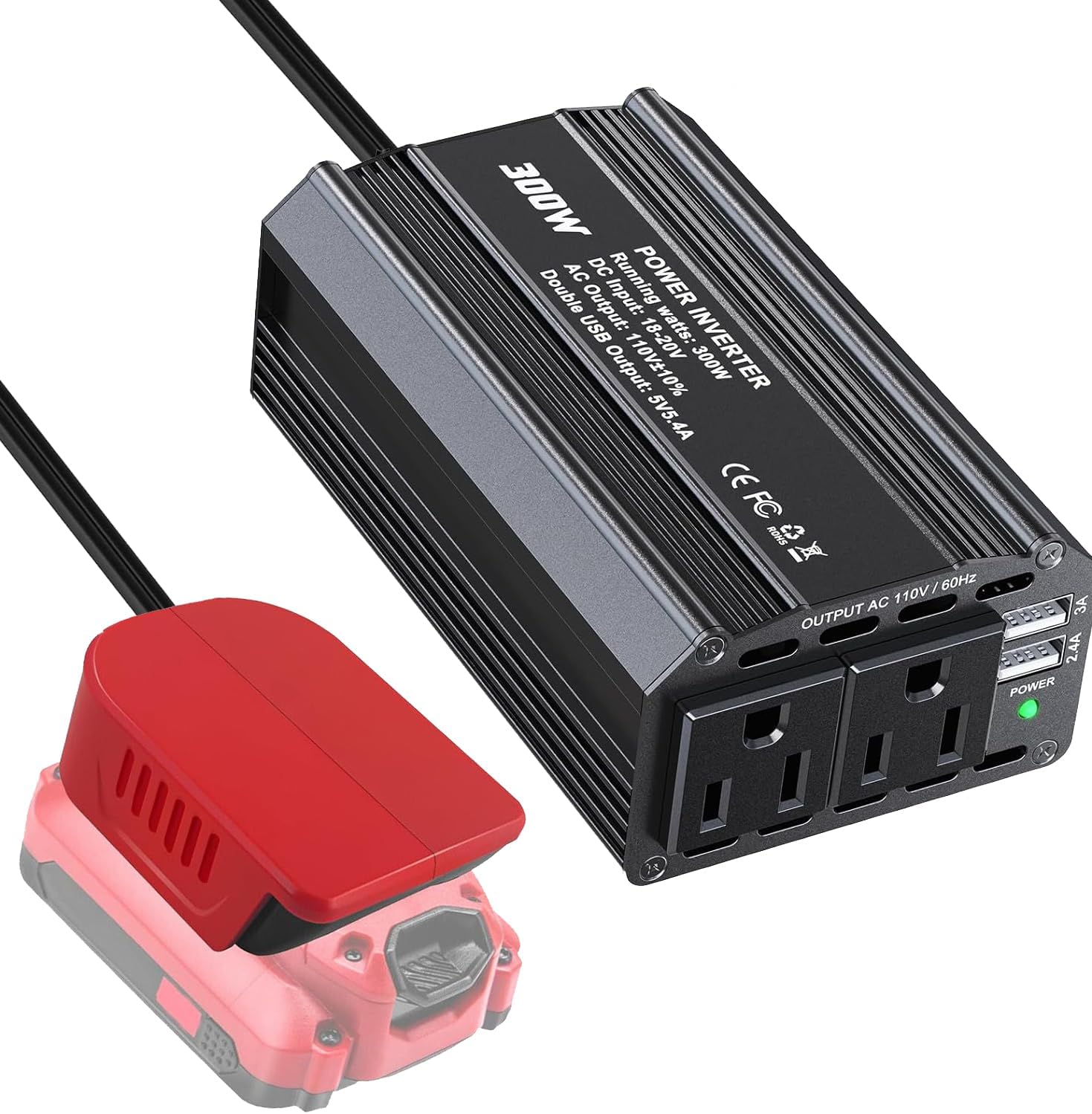 300W Power Inverter for Craftsman 20V Battery DC 20V to AC 110V 120V Battery Inverter Portable Power Station Generator with 2 AC Outlet & 2 USB Ports for Car
