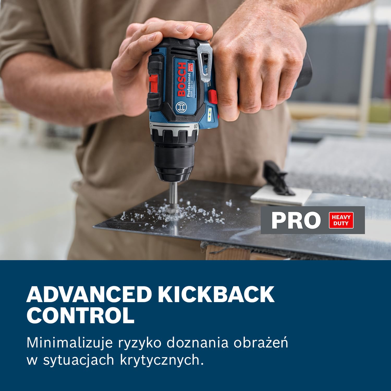 Bosch Professional 12V System Wiertarko-wkrętarka akumulatorowa GSR 12V-32 (Advanced KickBack Control, silnik bezszczotkowy)