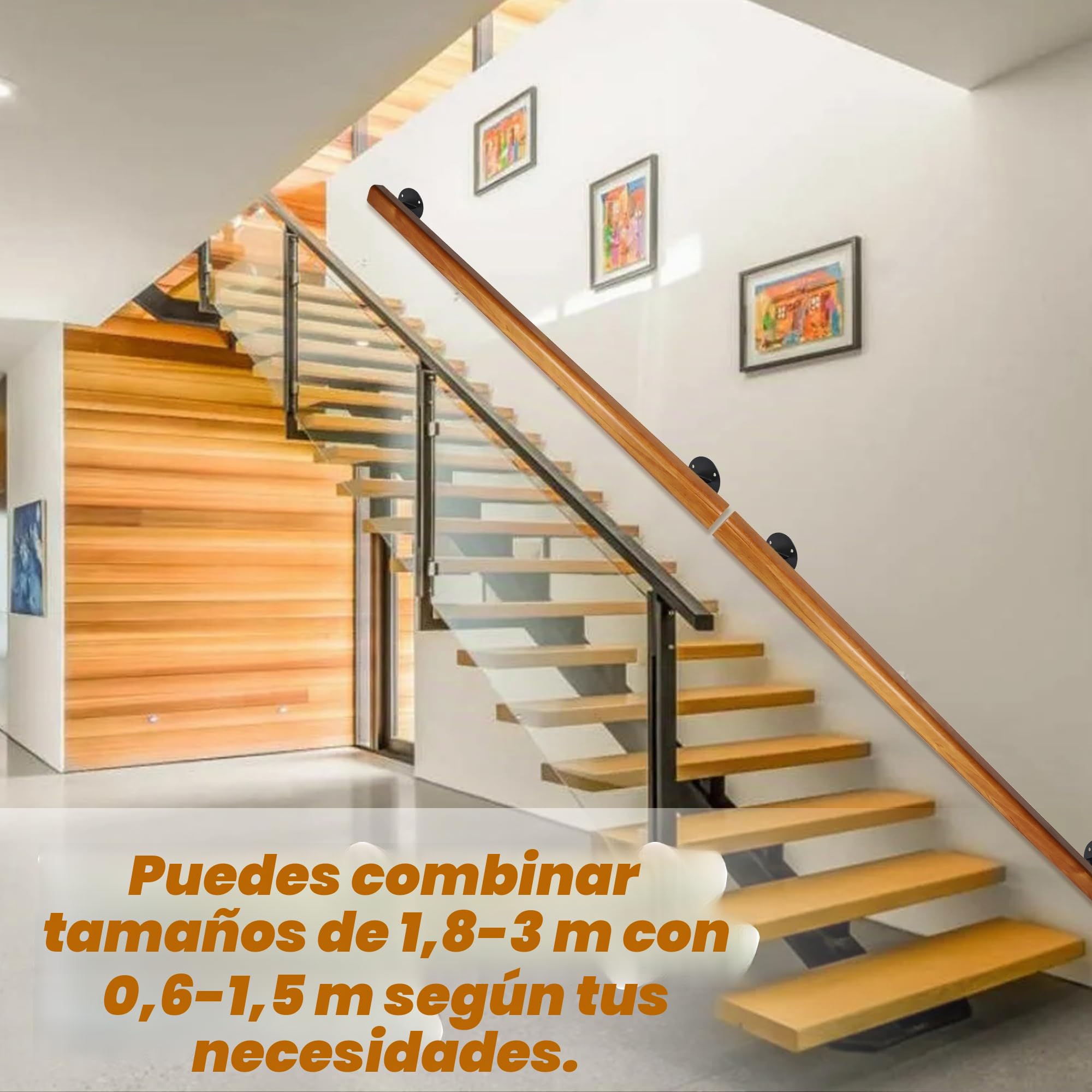 110cm Pasamanos Madera para Escaleras Interiores, Barandilla Pared | con Capacidad de carga 180KG, Pasamanos Seguridad Anticaída para el hogar, el pasillo, los lofts y las terrazas