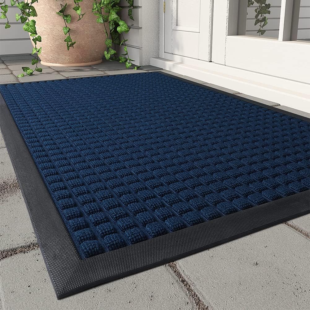 MontVoo-Door Mat Outside Entrance Outdoor Indoor Front Doormat for Entryway-Durable Rubber Backed Welcome Entry Mat Non Slip Dirt Trapper Absorbent-Blue 36x60