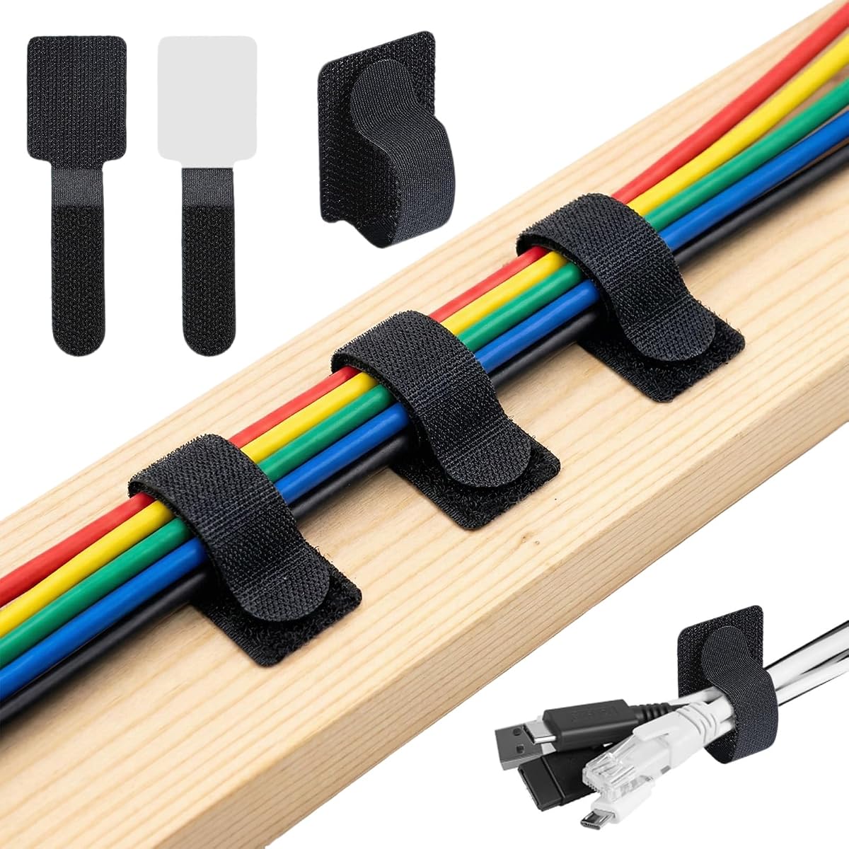 Carehabi Pack of 100 Self-Adhesive Cable Management, 30 x 90 mm Cable Holder for Desk, Reusable Cable Holder, Self-Adhesive with Extra Strong Holding Force,...
