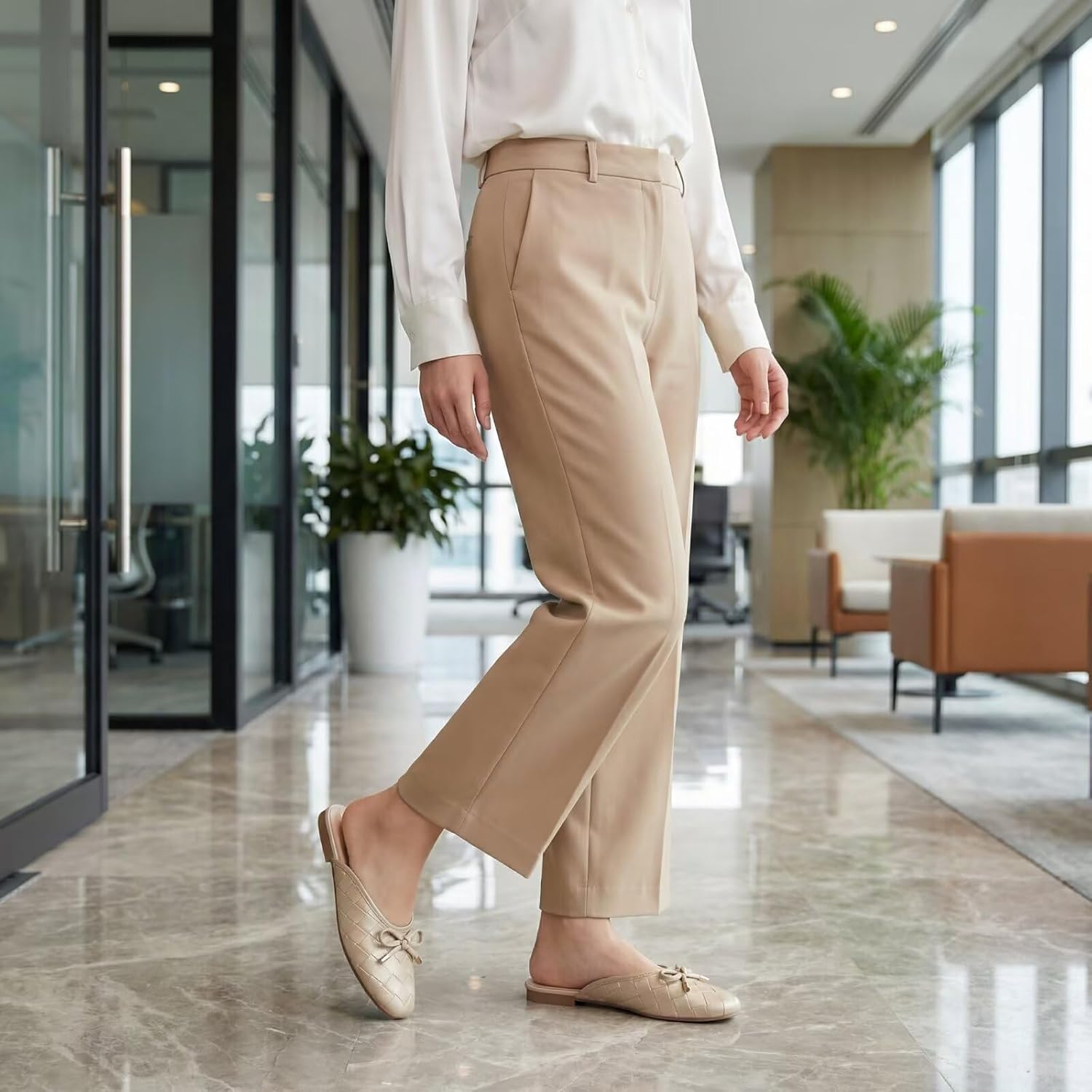 Champagne Mules for Women Slip On Flats Office Business Casual Shoes Closed Toe Shoes for Women Dressy Comfortable, Champagne7.5 - Image 3