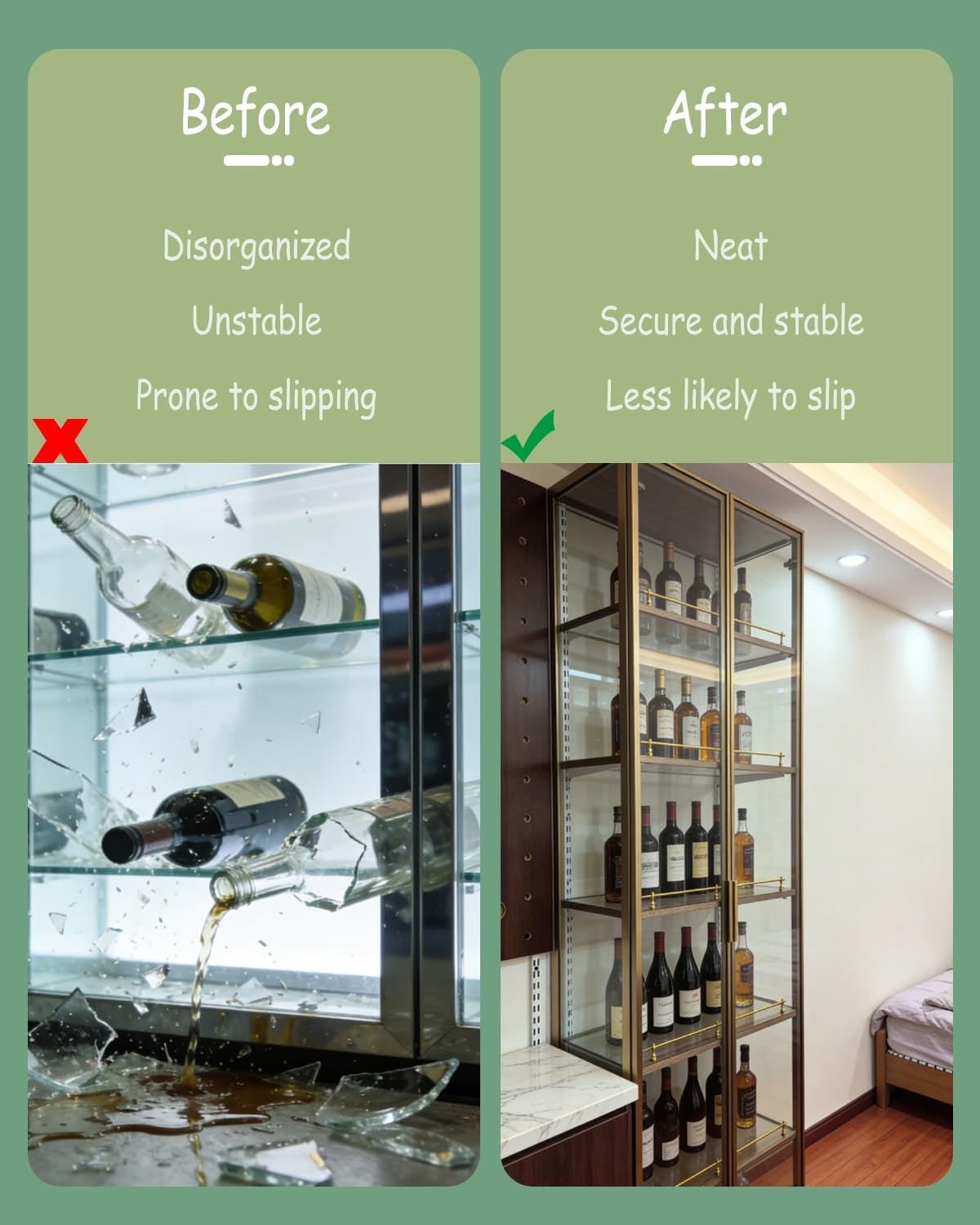 Genérico 2 Kits de rieles de protección para estantes de 24 Pulgadas - Barras de protección para gabinetes de Cocina y librerías, Sistema de Barrera Tubular antivuelco para estantes de Armario, segur