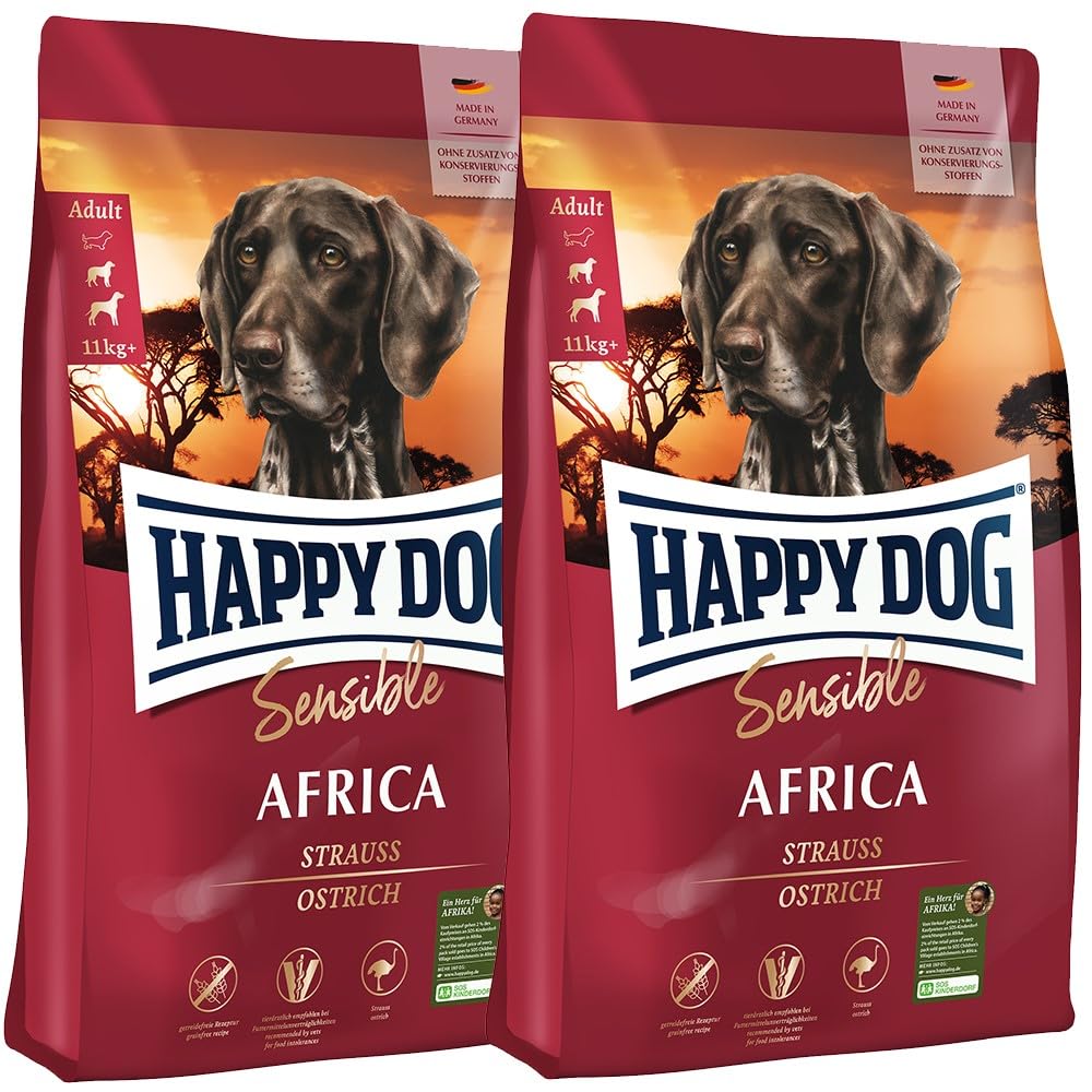Happy Dog Sensible Africa - M - Trockenfutter, Hundefutter - Geschmacksrichtung Strauss - 2x12,5kg