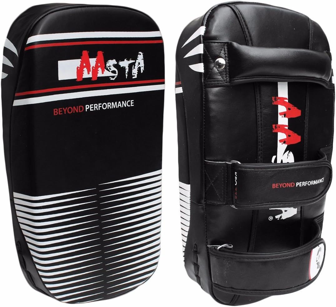 Naik Pair Of Strike Curved Leather Thai Pads Boxing Gloves Mma Training Arm Punch Black/Red