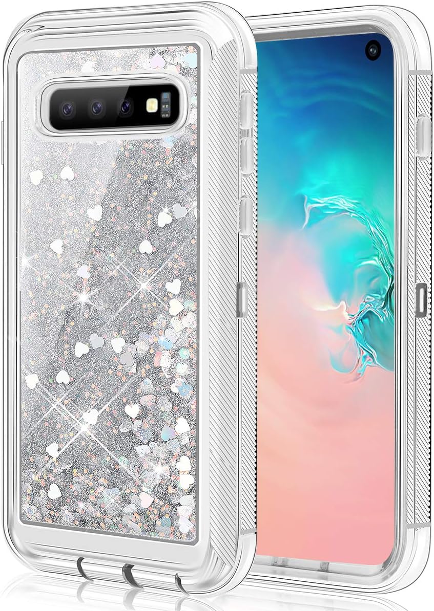 Caka Case for Galaxy S10 Glitter Case Protective Series Luxury Fashion Bling Flowing Liquid Floating Sparkle Glitter Soft TPU Case for Samsung Galaxy S10 (Love Silver)