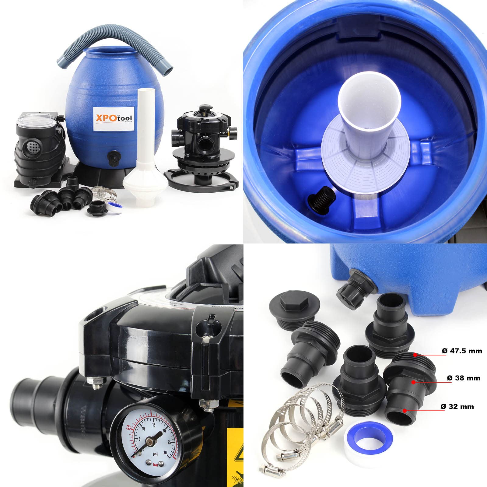 XPOtool System filtra piaskowego 250 W ze zbiornikiem filtra 26 l i pompą samozasysającą 10000 l/h, pompa piaskowa do basenu, filtr do basenu