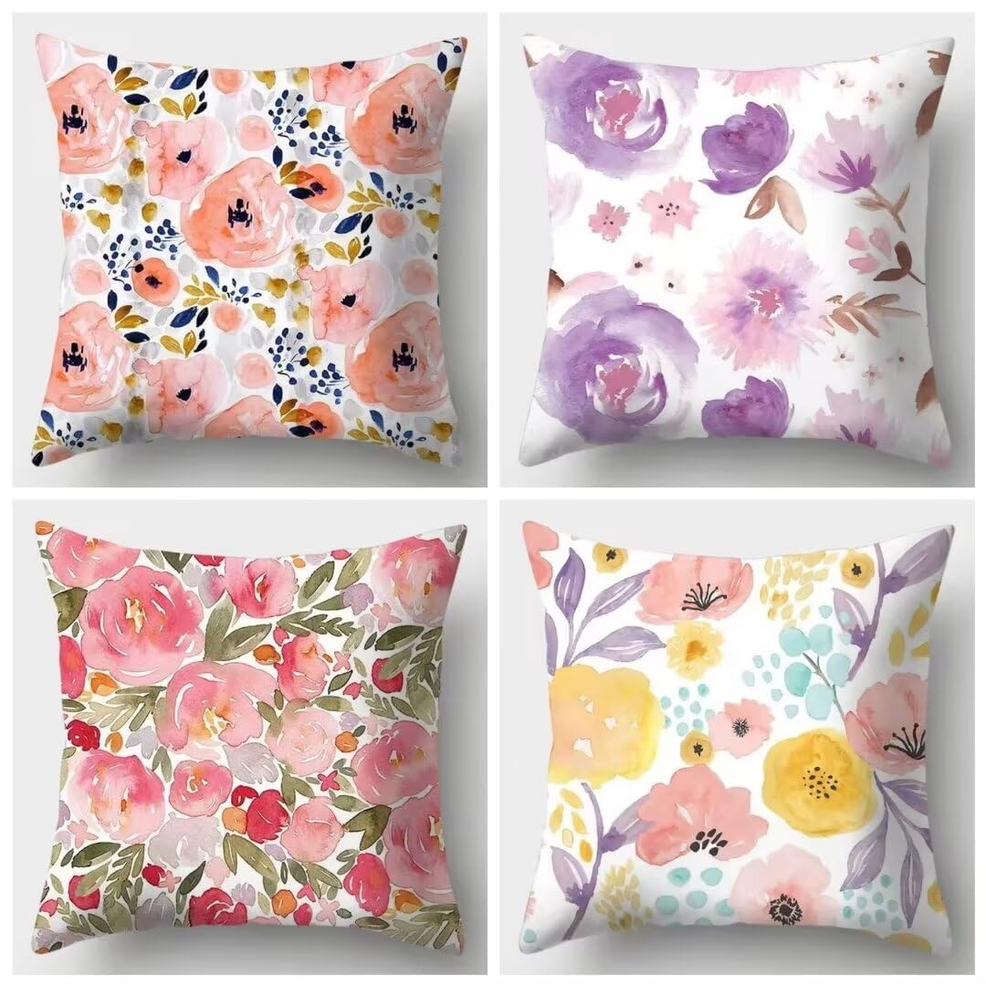 Housses de coussins en lin lot de 4 motif botanique 50x50 cm pour décorer le canapé du salon