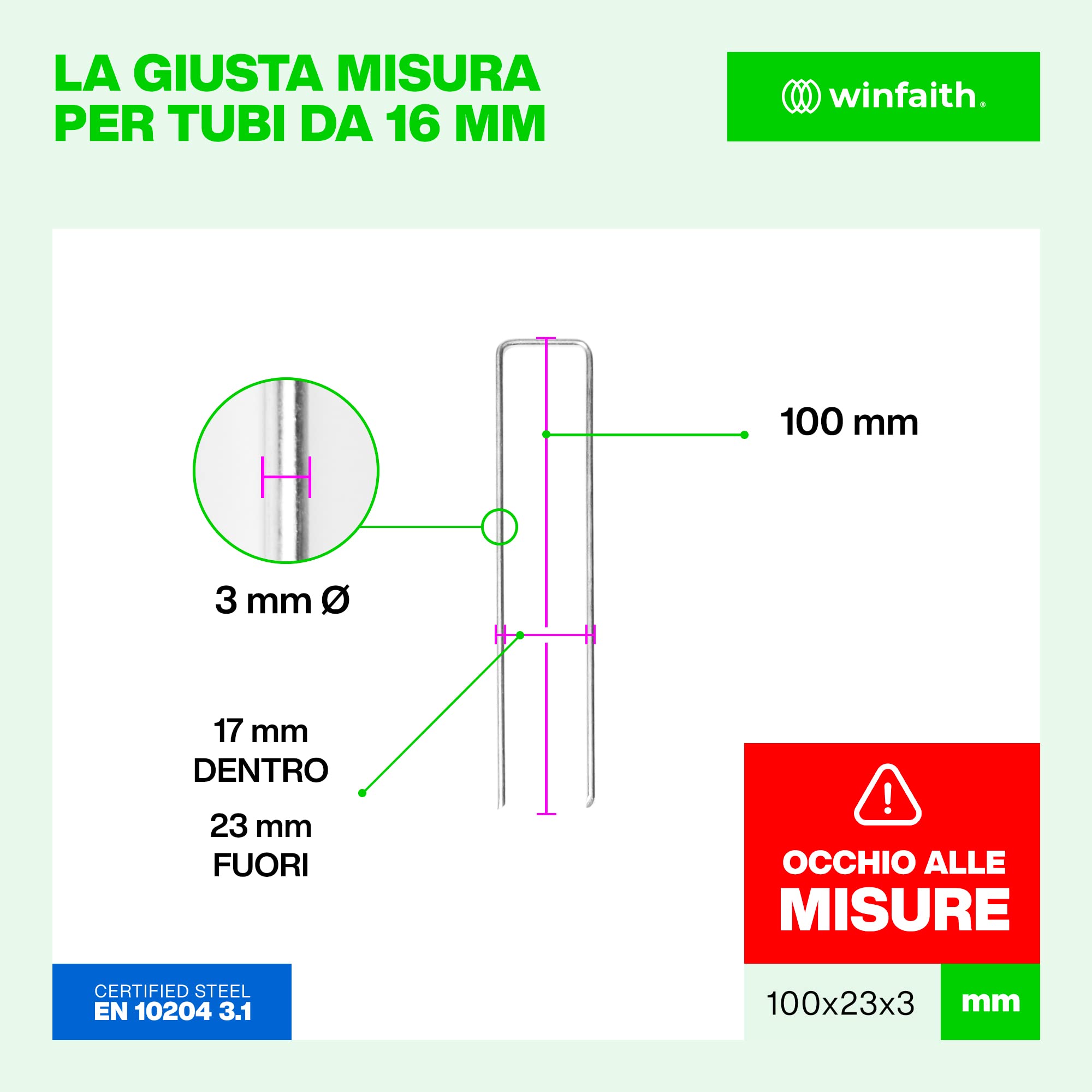 200 Picchetti Telo Pacciamatura Orto in Acciaio Zincato Antiruggine (H100xL23(INT)/17(EST) Ancoraggio per Tubi, Telo per Pacciamatura, Erba Sintetica, Prato Sintetico, Chiodi a U