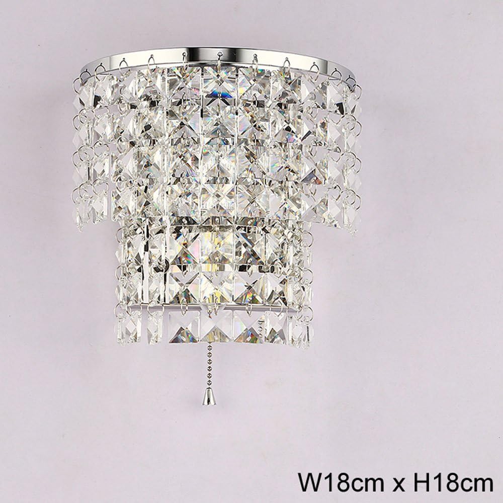 WEERUN Modern E12 Modern K9 Crystal Mirror Stainless Steel Wall Lights Wall Lamps Sconce Night Light Lamps Fixtures Lights With Switch For Bedside Living Room (W18cm x H18cm / W7" x H7", Chrome)