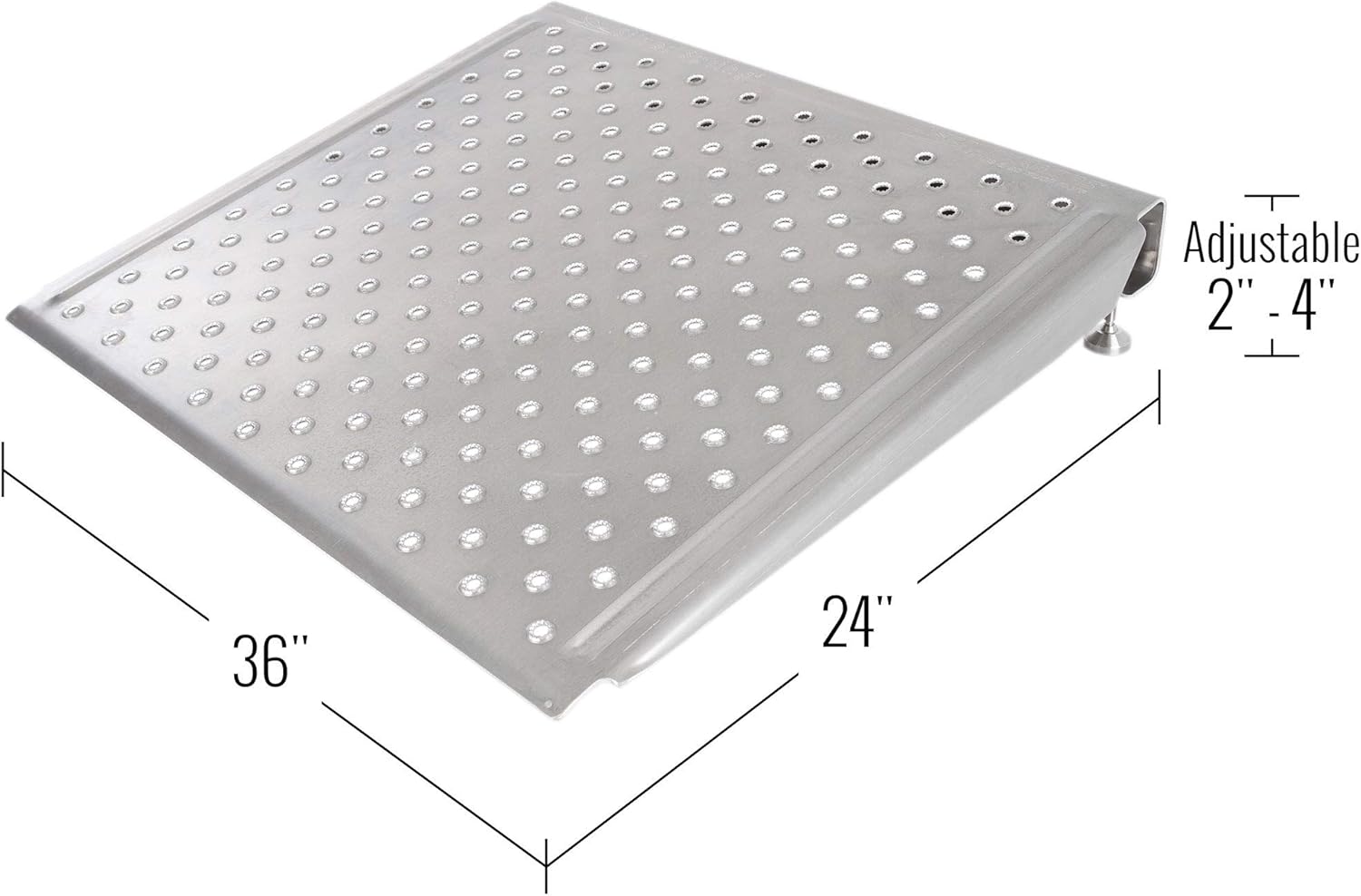 24" Wheelchair Door Threshold Ramp, 600 lb Capacity, Entrance Ramp, Adjustable 2.75" to 4" H, Silver Spring, 36" W