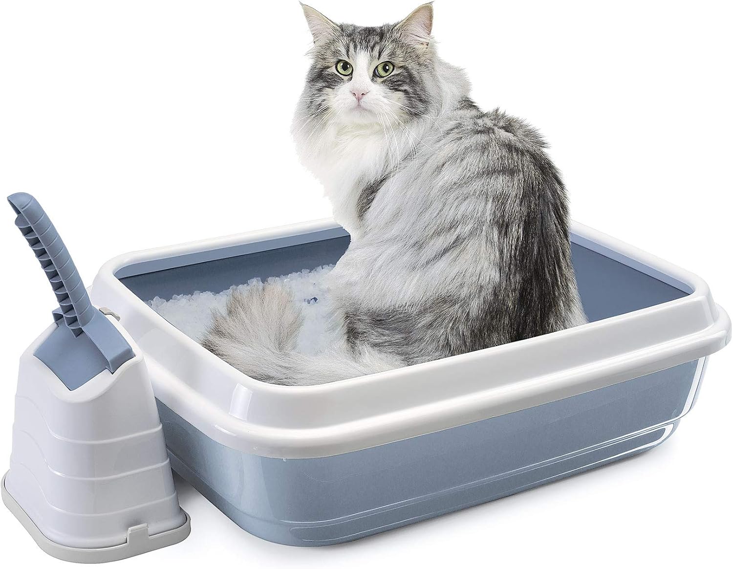 Imac Duo Açık Kedi Tuvaleti Kum Küreği Hediyeli Beyaz Mavi