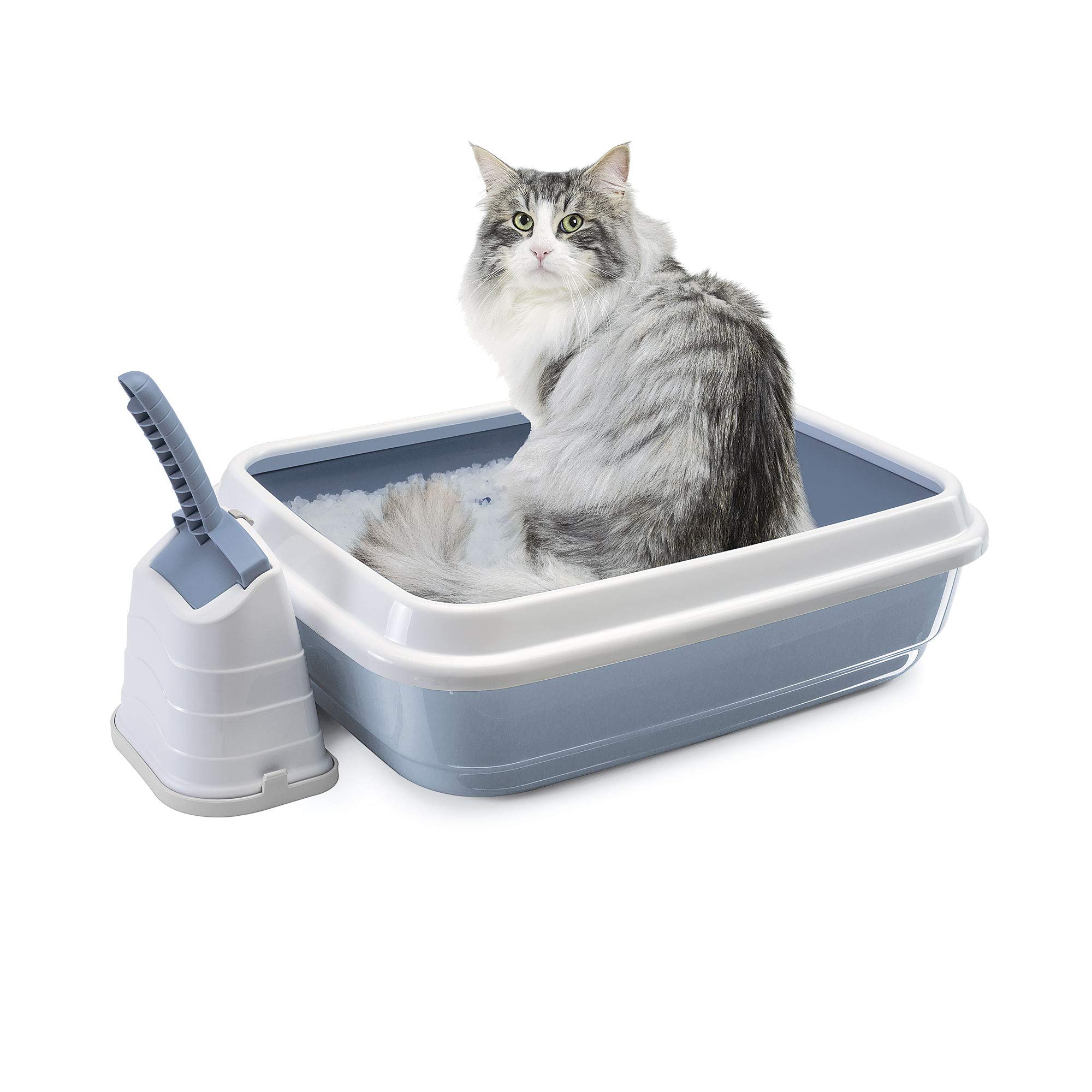 Imac Duo Açık Kedi Tuvaleti Kum Küreği Hediyeli Beyaz Mavi
