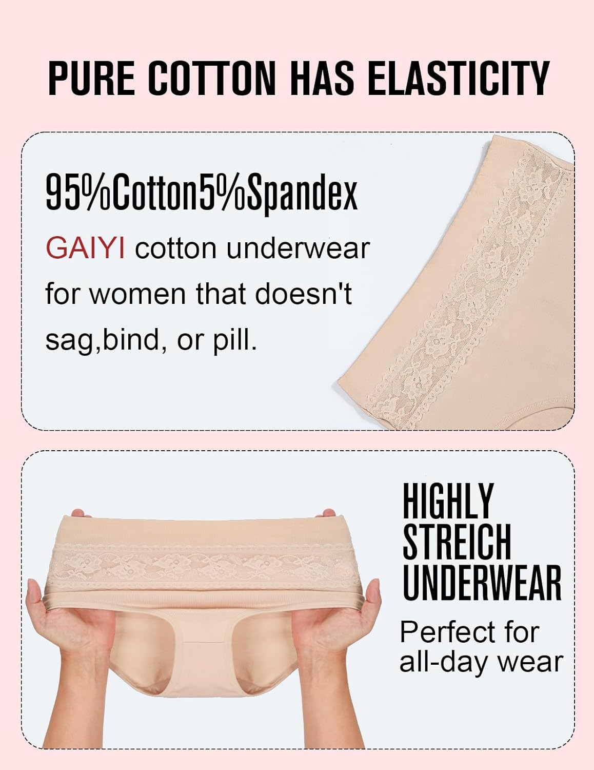 4Pack Women's Briefs High Waist Tummy Control Cotton Underwear Jacquard Lace Panties for Women Ladies Panty - Image 5