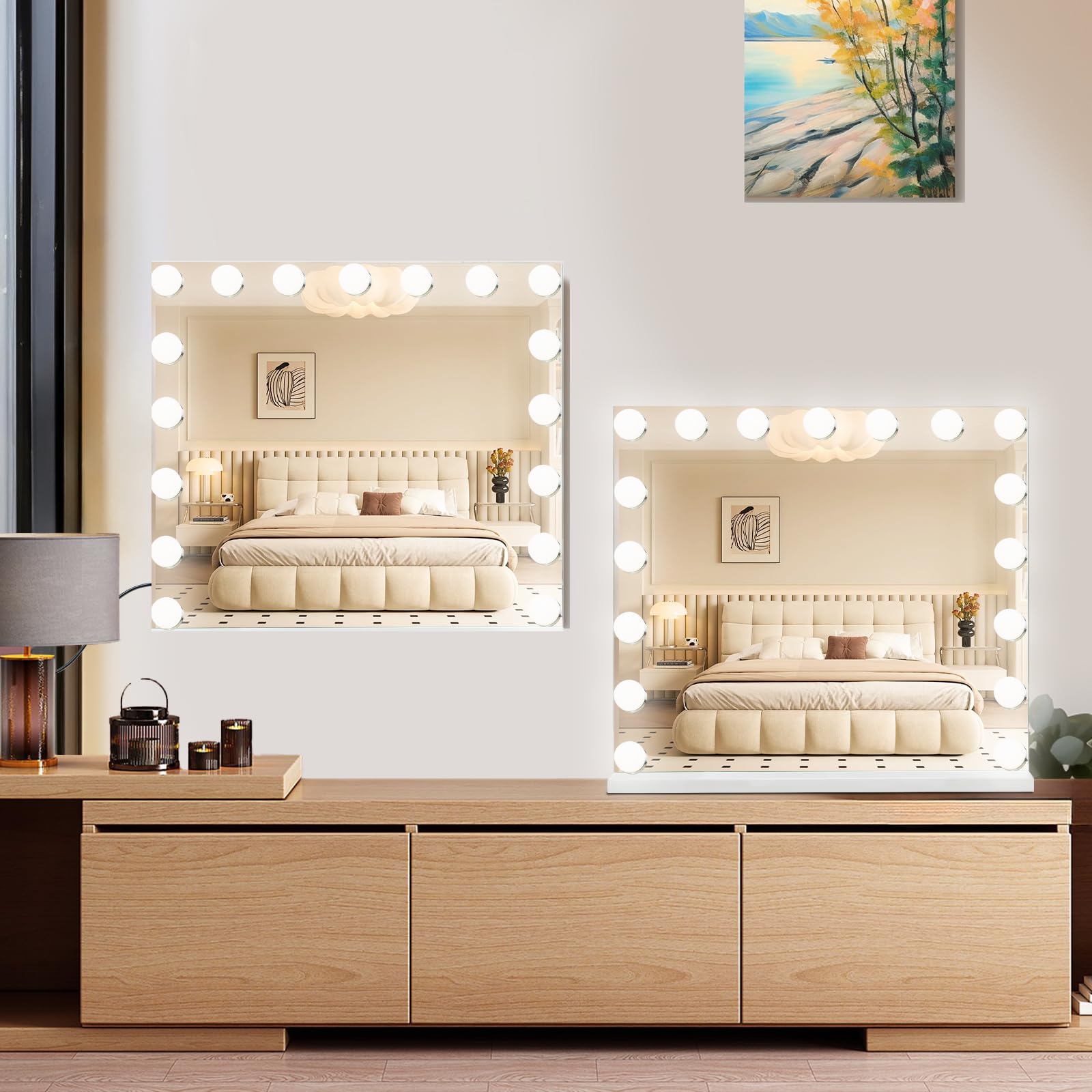 Espejo de Maquillaje con 17LED - Espejo Iluminado Estilo Hollywood con 3 Modos de luz Ajustable, Control táctil, Espejo de tocador, 70 x 55 cm