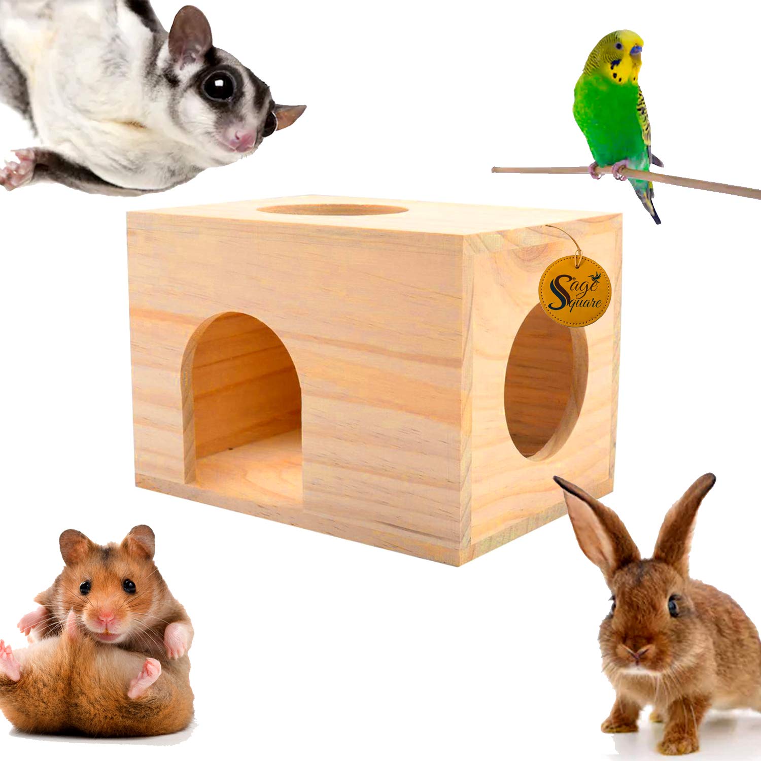 Sage Square Wood HideHouse Hut Hammock Sleeping Cabin Cage Accessory Toy for Hamsters, Hedgehog, SugarGlider, Birds, Rabbit, Small Guinea Pig (B087CRBTPT) Amazon Price History, Amazon Price Tracker