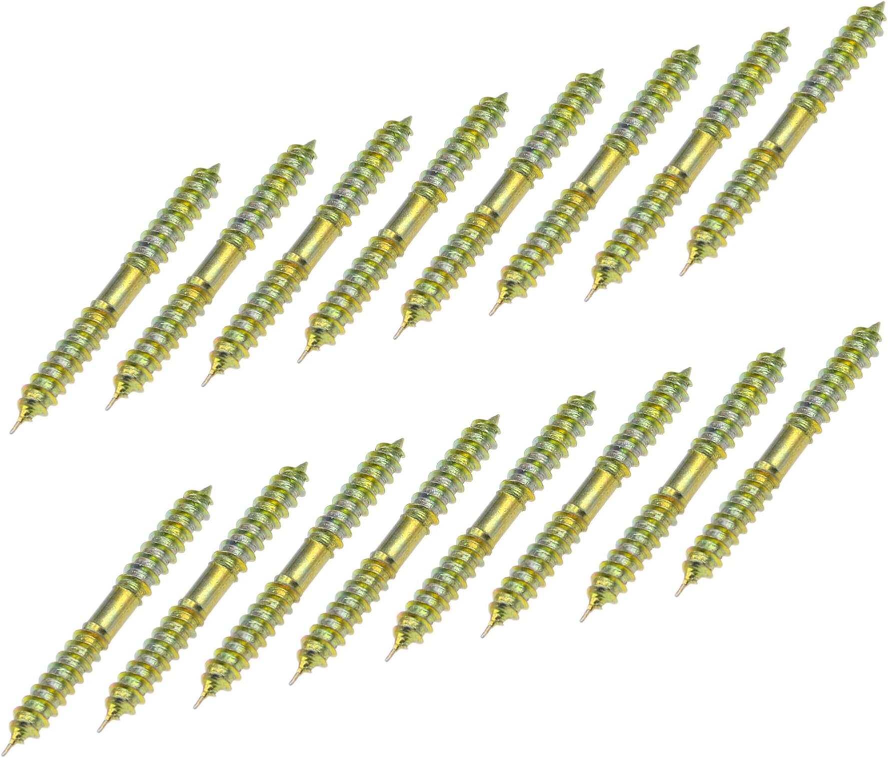 16 PCS 6 * 60mm Double Ended Screws,Double Pointed Head Self Tapping Screws,Double Threaded Screws,Wood to Wood Furniture Fixing Dowel