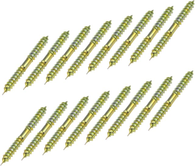 16 PCS 6 * 60mm Double Ended Screws,Double Pointed Head Self Tapping Screws,Double Threaded Screws,Wood to Wood Furniture Fixing Dowel