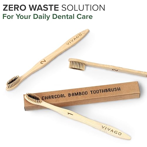 Miniatura 5 de Cepillos de dientes de bambú con cerdas suaves para dientes sensibles, 10 unidades, numerados para un fácil reconocimiento, ecológico, cepillo de