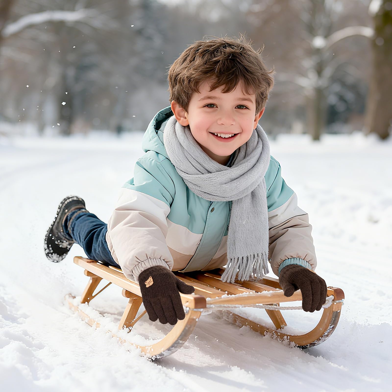 TAGVO Guantes de Punto Invierno Niño 3-7 Años Mitones Termicos Dedos Completos