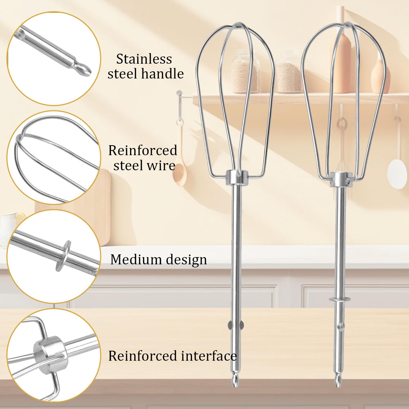 2 Stück Rührstäbe für Handmixer,Rührbesen für Handmixer,Ersatz Schneebesen,Ersatz Edelstahl Schneebesen Zubehör,Schlagbesen Handrührer für Küchenmaschine,Universelles Schneebesen Zubehör