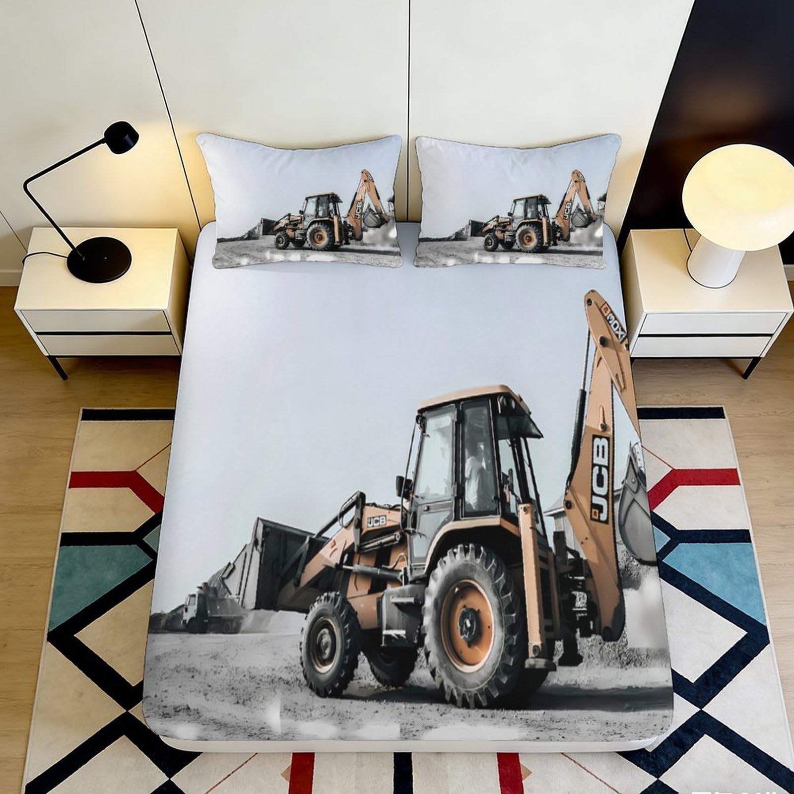 Decorative Tractor Fitted Sheet 3D Printed Microfiber, Soft Touch, Wrinkle Resistant, Bed Cover for Main Bedroom or Guest Room, Apartment Bedding, Easy Care, Dustproof 90x200x25cm