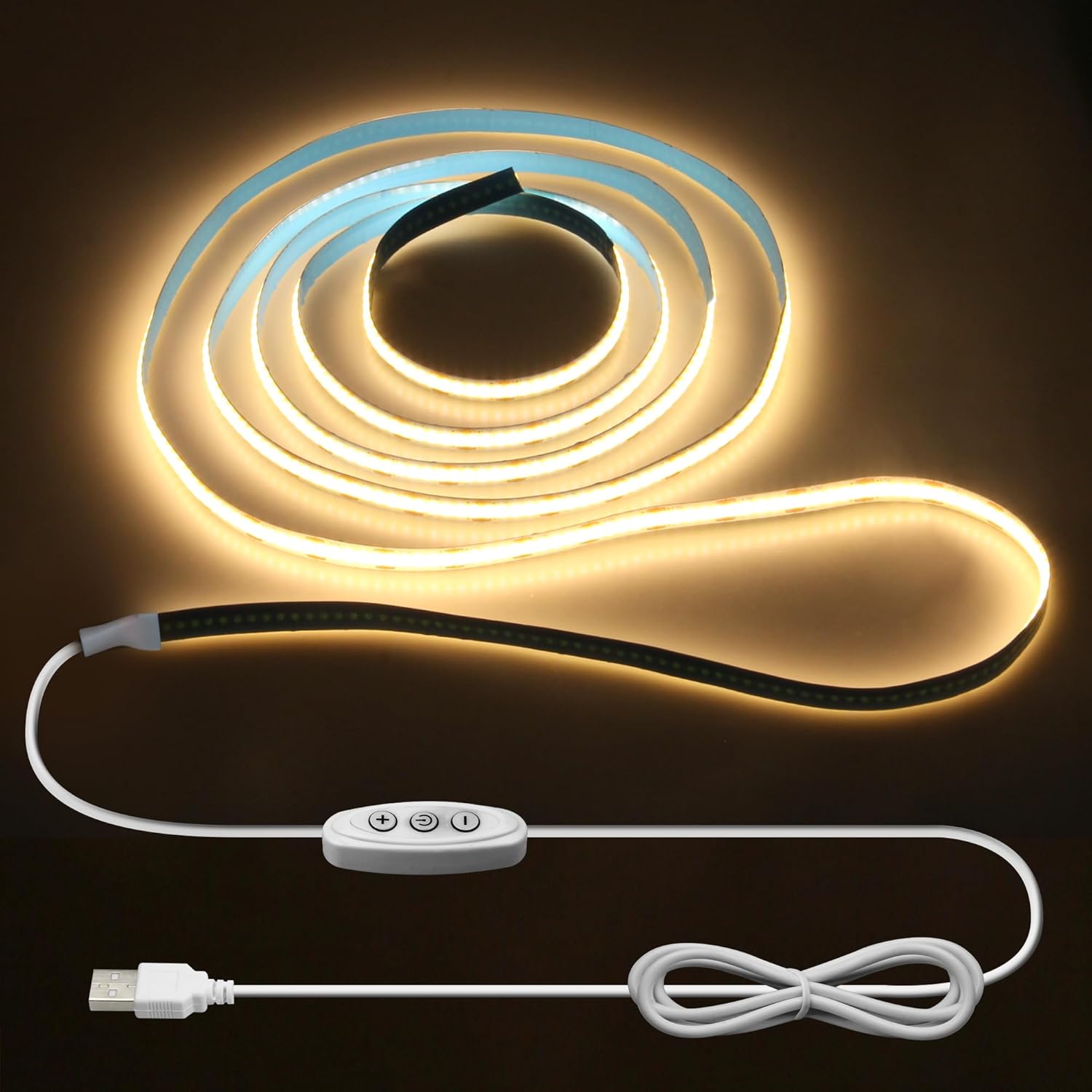 HEXJOSGL COB LED Streifen 5V USB - 3000K Warmweiß Dimmbar 320LEDs/m