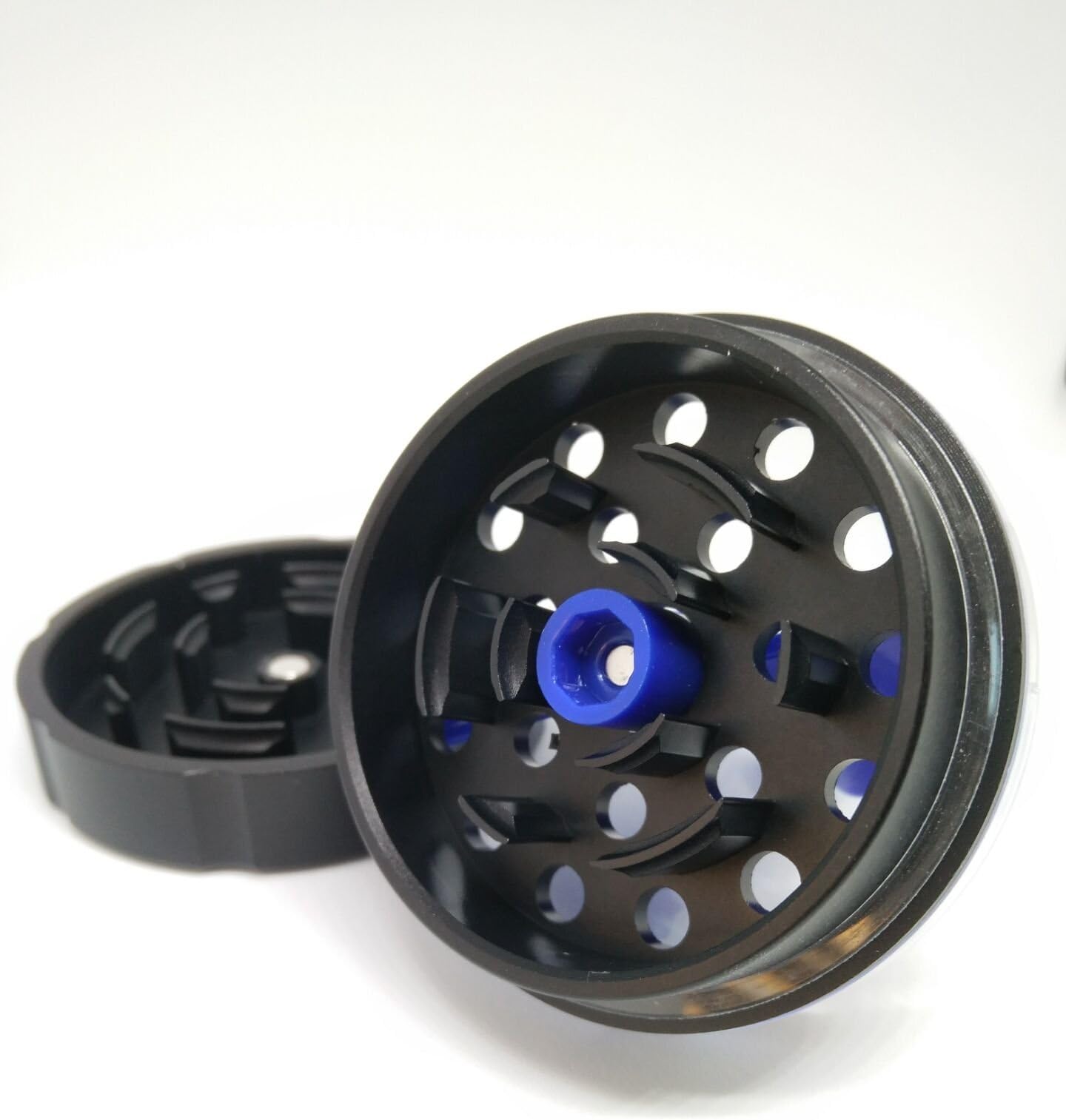 Pre-Roll Cone Grinder - Metal/Plastic - Acrylic Grinder - Cone Rolling Machine - Cone Rolling Papers - Magnetic Funnel Herb Grinder (Black/Blue)
