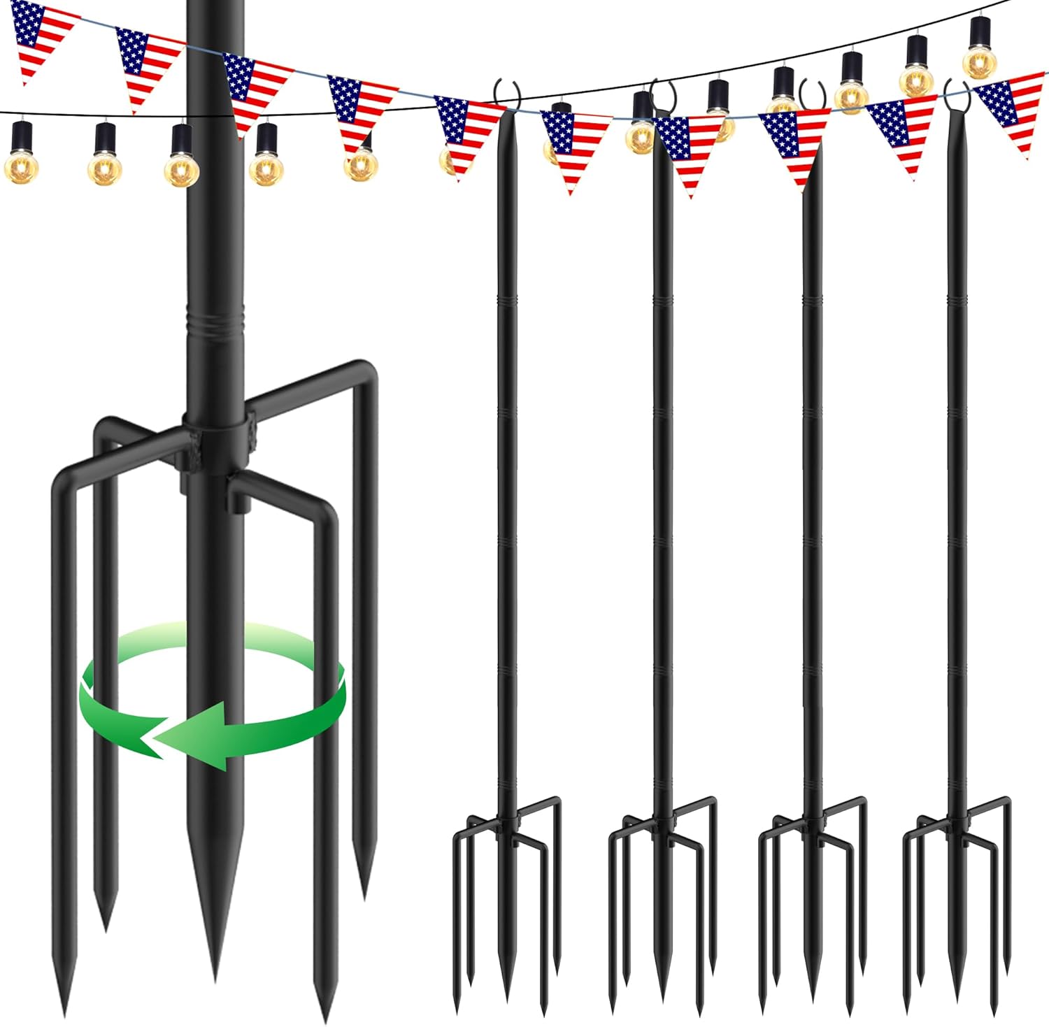 4 Pack 9.3Ft String Light Poles, Outside Metal Poles with Fork, Lighting Hanging Post Accessories for Patio Decor Garden Backyard Yard Front Porch Outside Decorations