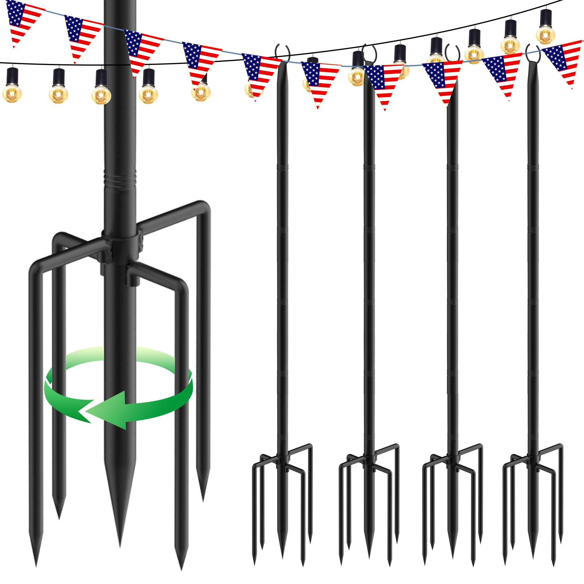 Photo 1 of 4 Pack 9.3Ft String Light Poles, Outside Metal Poles with Fork, Lighting Hanging Post Accessories for Patio Decor Garden Backyard Yard Front Porch Outside Decorations