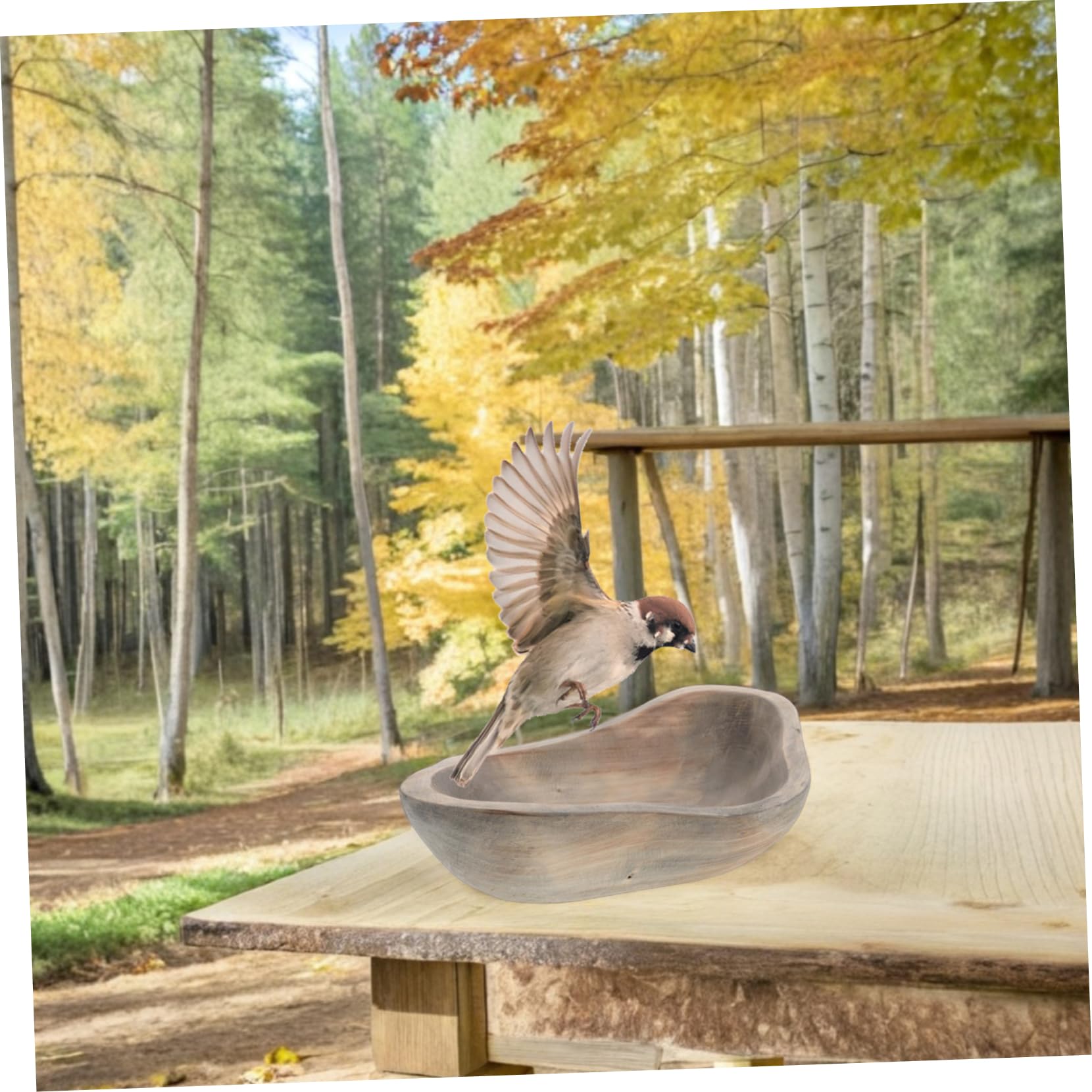 Holz Vogeltränke in Schalenform für Garten und Hof Vintage