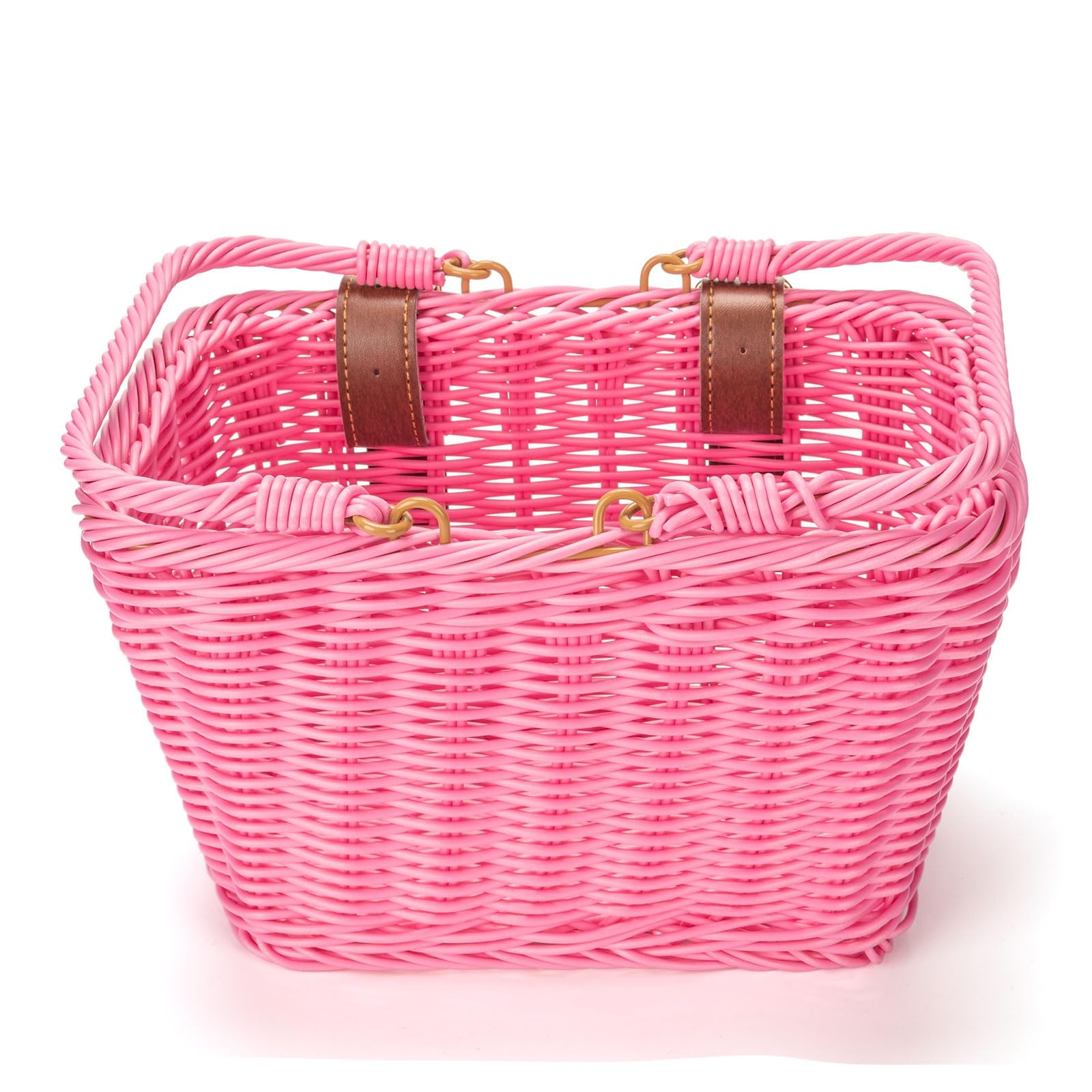 CXWXC Kids Bike Basket - Front Bicycle Bike Basket for Girls - Handmade Woven Wicker Bike Baskets with Handle, Adjustable Leather Straps