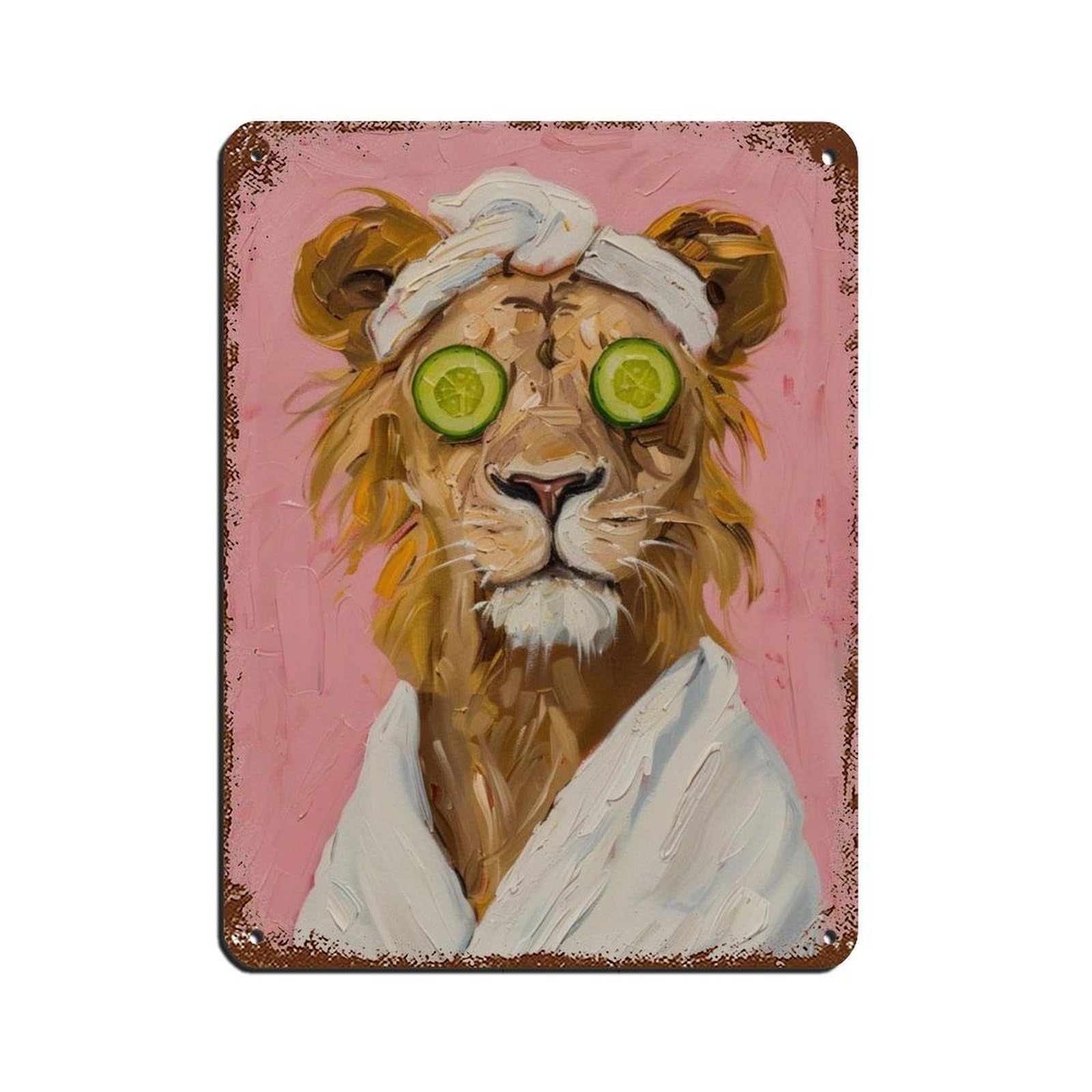 Bathroom Spa, Lion Wearing Bathrobe Retro Poster Metal Tin Sign Chic Art Retro Iron Painting Bar People Cave Cafe Family Garage Poster Wall Decoration 12x16inch(30x40cm)