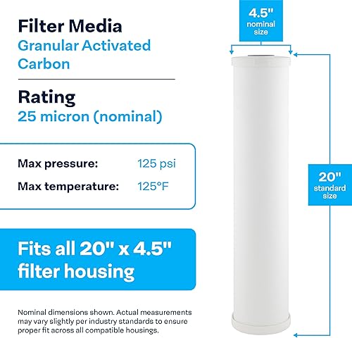Vista 13 de SpiroPure SP-RFC-10 10x2.5 Cartucho de filtro de agua de carbón activado granular (GAC) de flujo radial de cáscara de coco de 25 micrones RFC-93