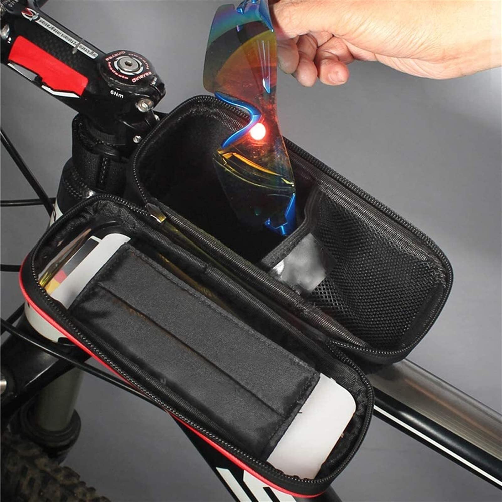 Borse per Biciclette. Borsa Anteriore for Bicicletta, Borsa, Mountain Bike, Tubo Superiore, Cellulare, Attrezzatura da Equitazione(Red)
