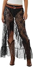 Cicy Bell Womens Lace Maxi Skirt Summer High Low Asymmetrical Sheer Y2K Sexy Beach Cover-up Long Skirts